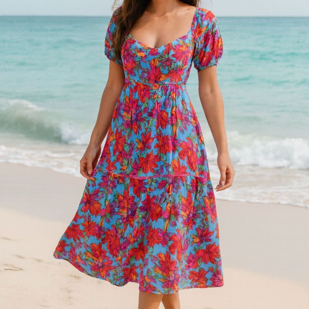 Lost + Wonder Hydra Springs Tropical Floral Vacation Beachy Island Garden Dress